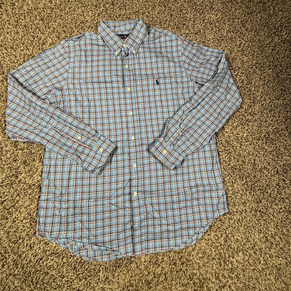 Ralph Lauren Polo Men’s Size Large Blue Green Red Plaid Button Down Preppy Shirt